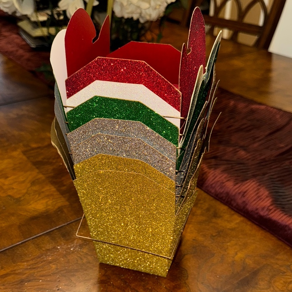 7 Glittery Chinese take out unique Gift Boxes gold silver green white red NEW
